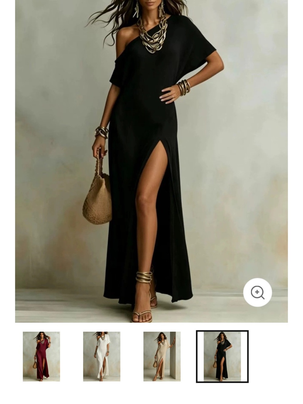 Off-Shoulder Black Maxi Dress with Side Slit